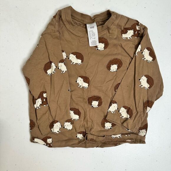 EUC H&M Baby Boy 3 Long Sleeve Tees Brown., Cream & Green Casual - Size 12M - Picture 2 of 10